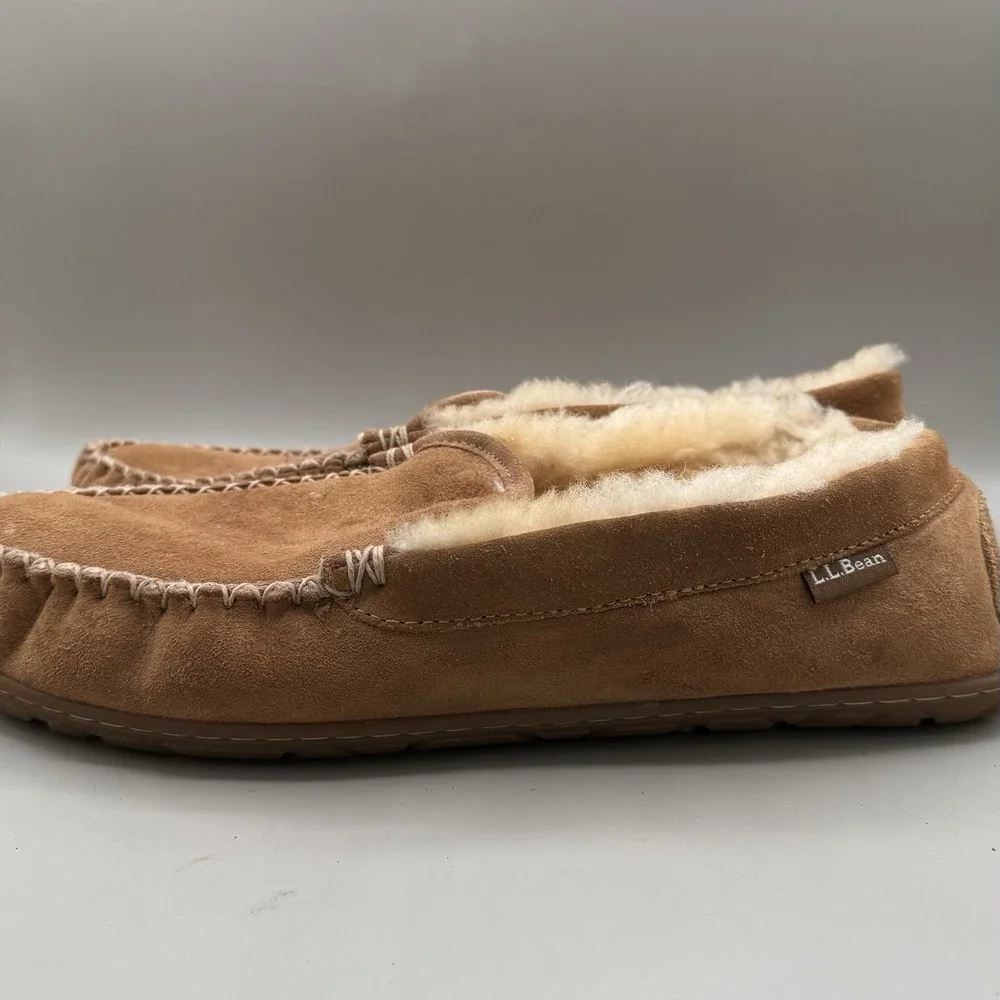 LL Bean‎ Wicked Good Suede & Lamb Fur Slippers Venetian Loafers Mens 13 Brown